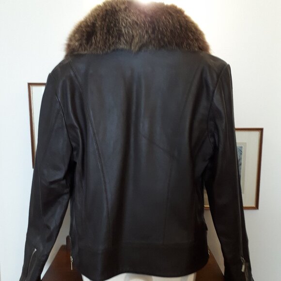 Lambskin Bomber Jacket with Genuine fur collar and fur inside cuffs - Sz. 10 - Picture 5 of 8